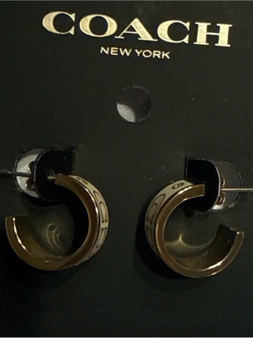 NEW Coach Signature "C" Enamel Huggie Earrings, White/Gold, #CBW30